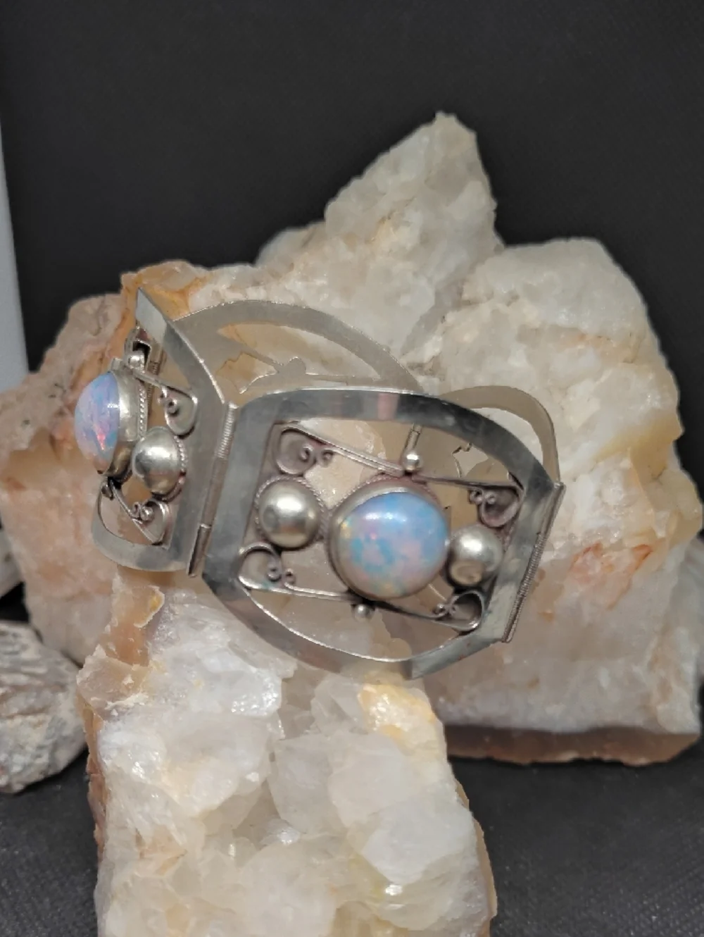 Hecho En Mexico Silver Opalescene Cabachon Panel Bracelet - - Picture 3 of 7